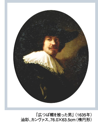 『広つば帽を被った男』（1635年）油彩、カンヴァス、76.0×63.5cm（楕円形）